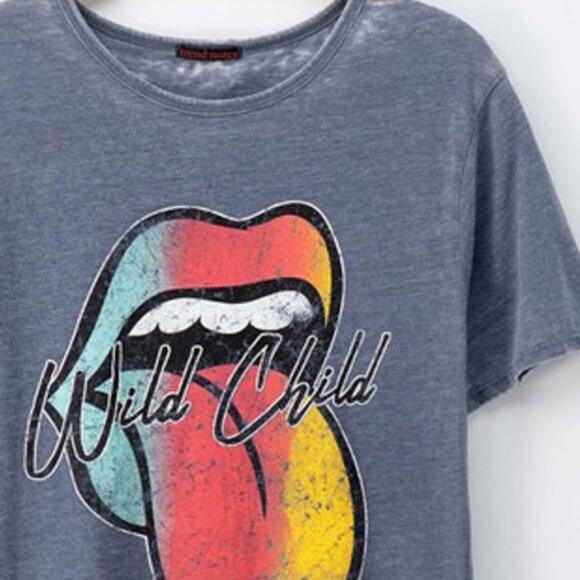 Wild Child Burnout Round Neck Rainbow Graphic Tee Womens Short Sleeve T-Shirt - Picture 2 of 6